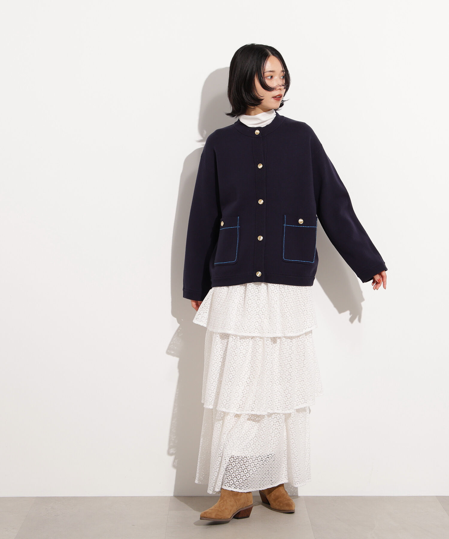  「ミドル丈ニットジャケット」|ニット・セーター|