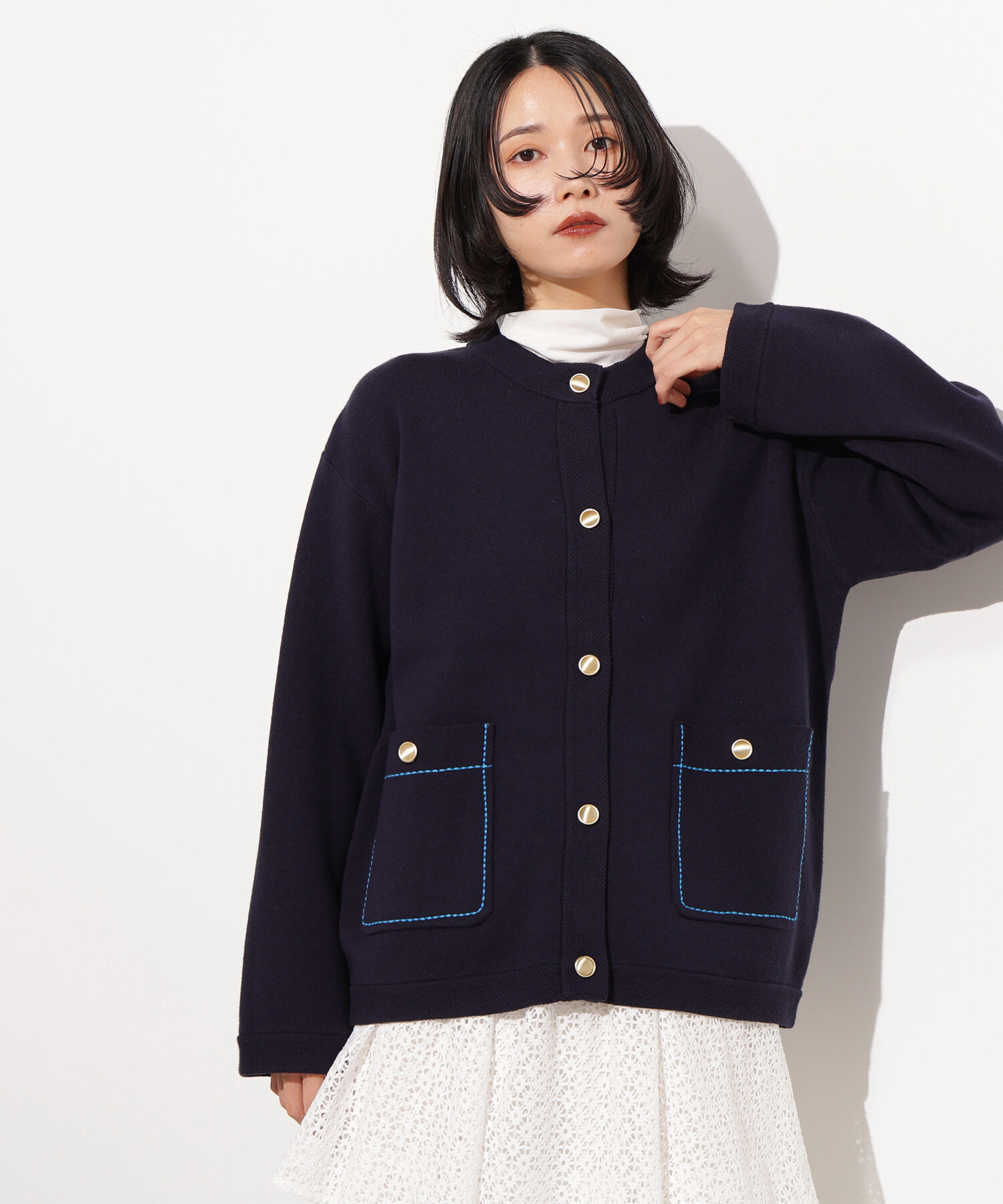  「ミドル丈ニットジャケット」|ニット・セーター|