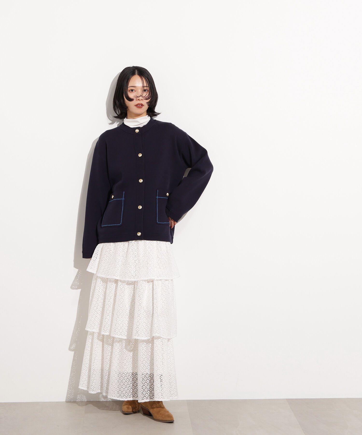  「ミドル丈ニットジャケット」|ニット・セーター|