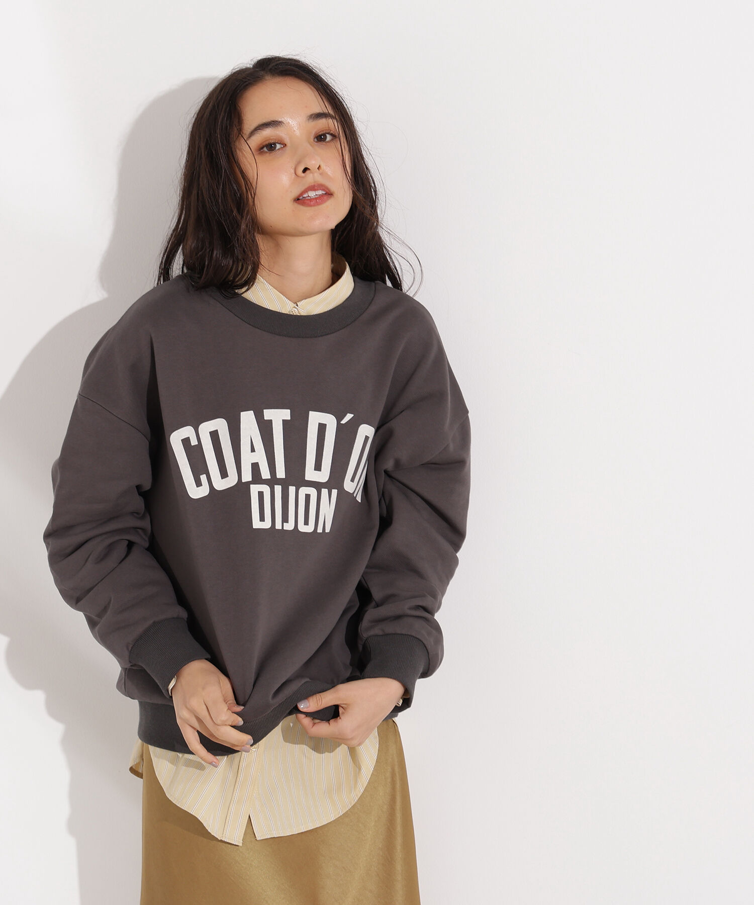  「レタリングオーバースウェット」|Tシャツ・カットソー|チャコール1