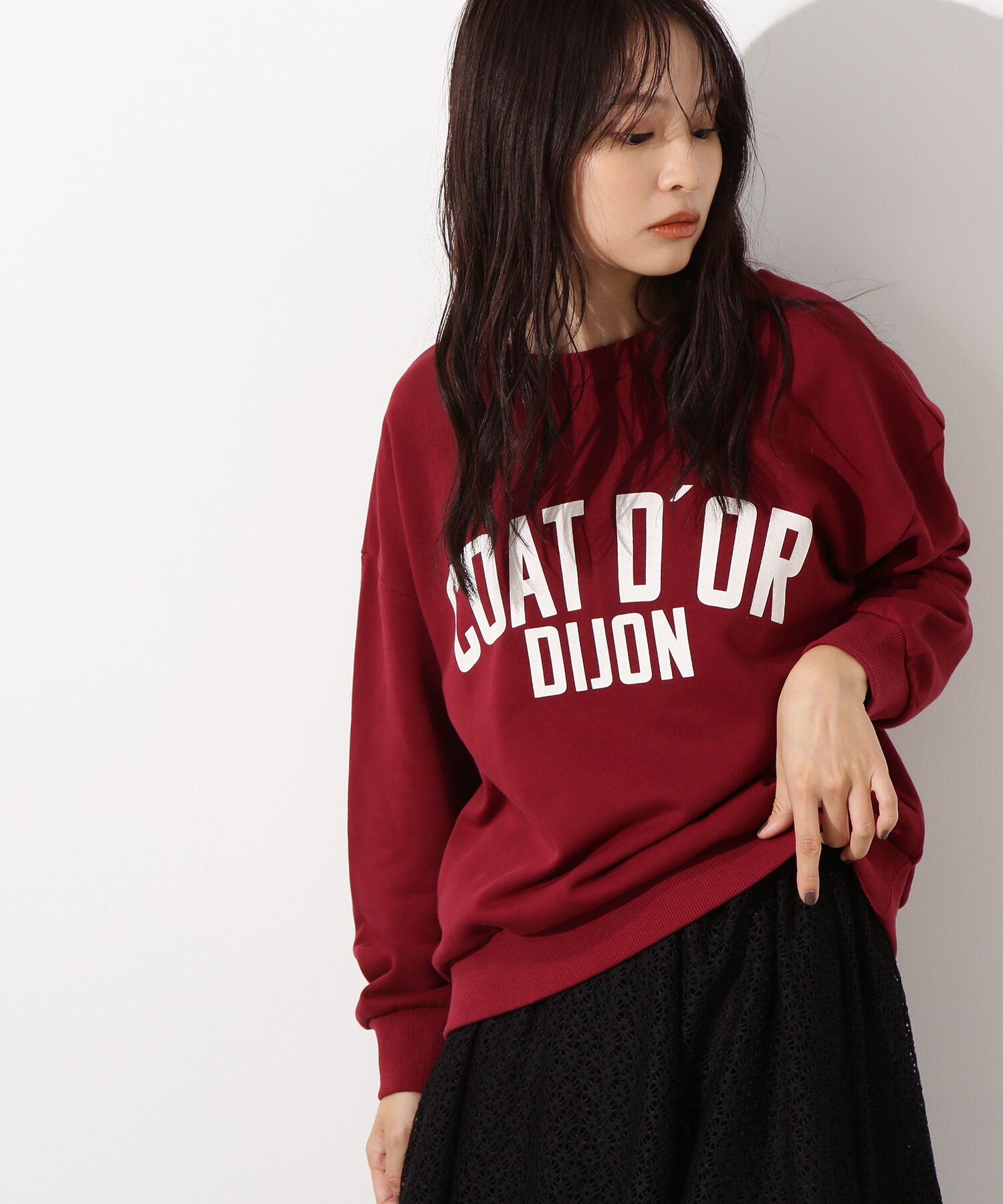  「レタリングオーバースウェット」|Tシャツ・カットソー|バーガンディ1