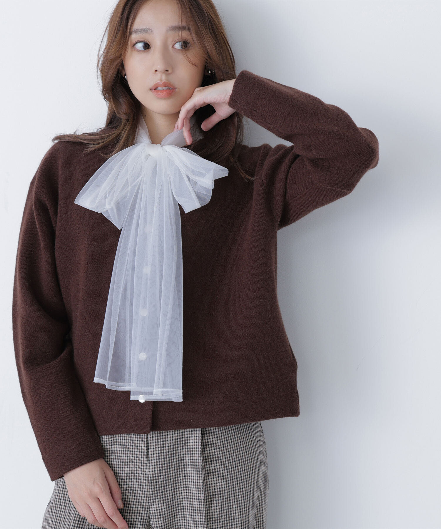  「FOX接結ニットジャケット」|ニット・セーター|ダークブラウ 1