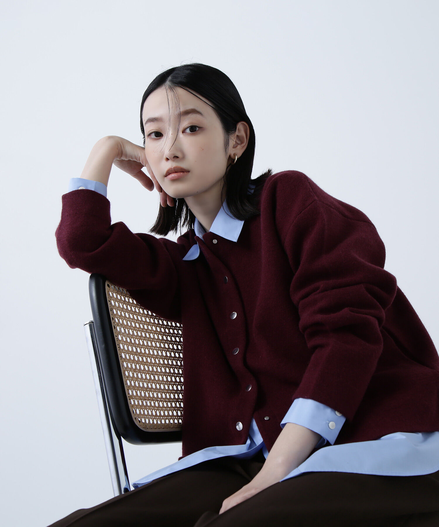  「FOX接結ニットジャケット」|ニット・セーター|バーガンディ1