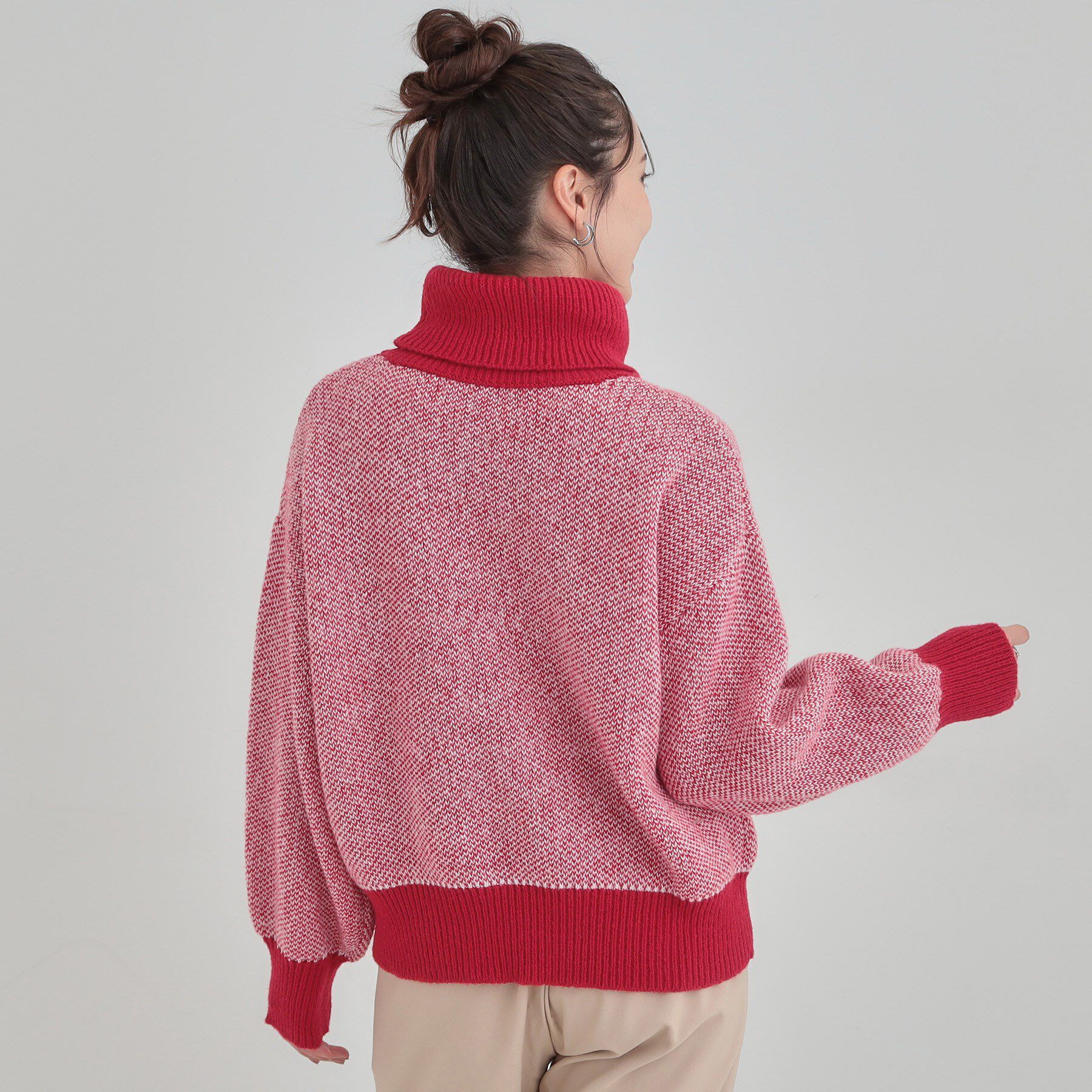 SHOO･LA･RUE「【S-LL】さりげないラメ感 配色ジャカード タートルネックニット」|ニット・セーター|