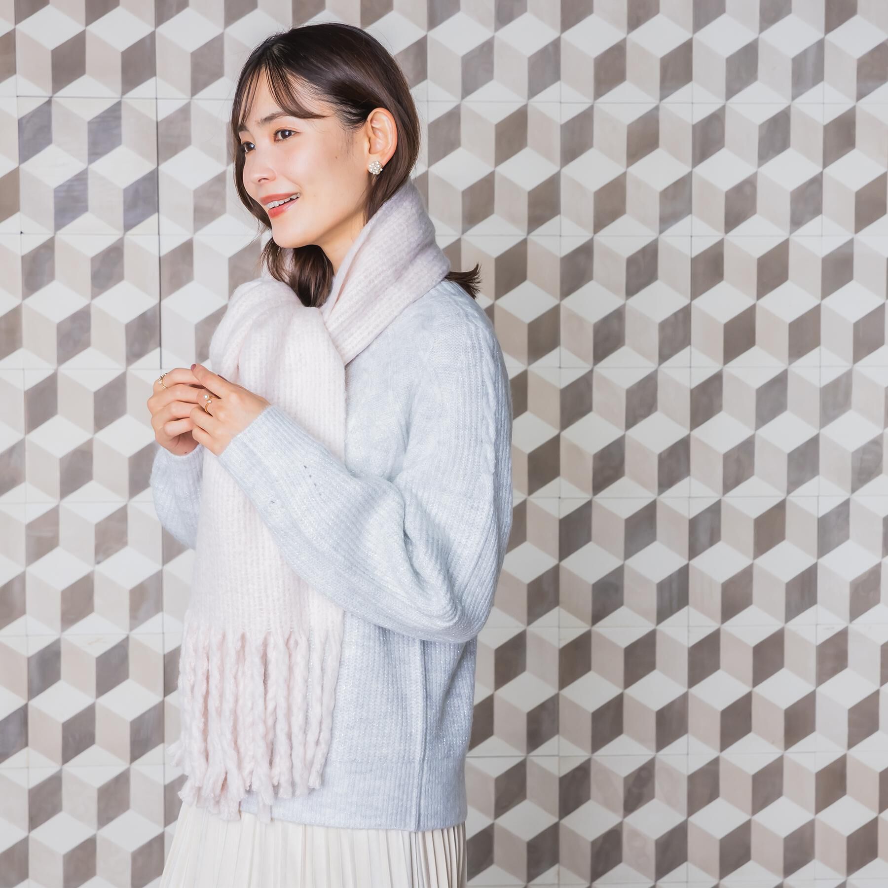 ITS&rsquo;DEMO「【手洗い可】リブラッセル無地ストール」|ストール|