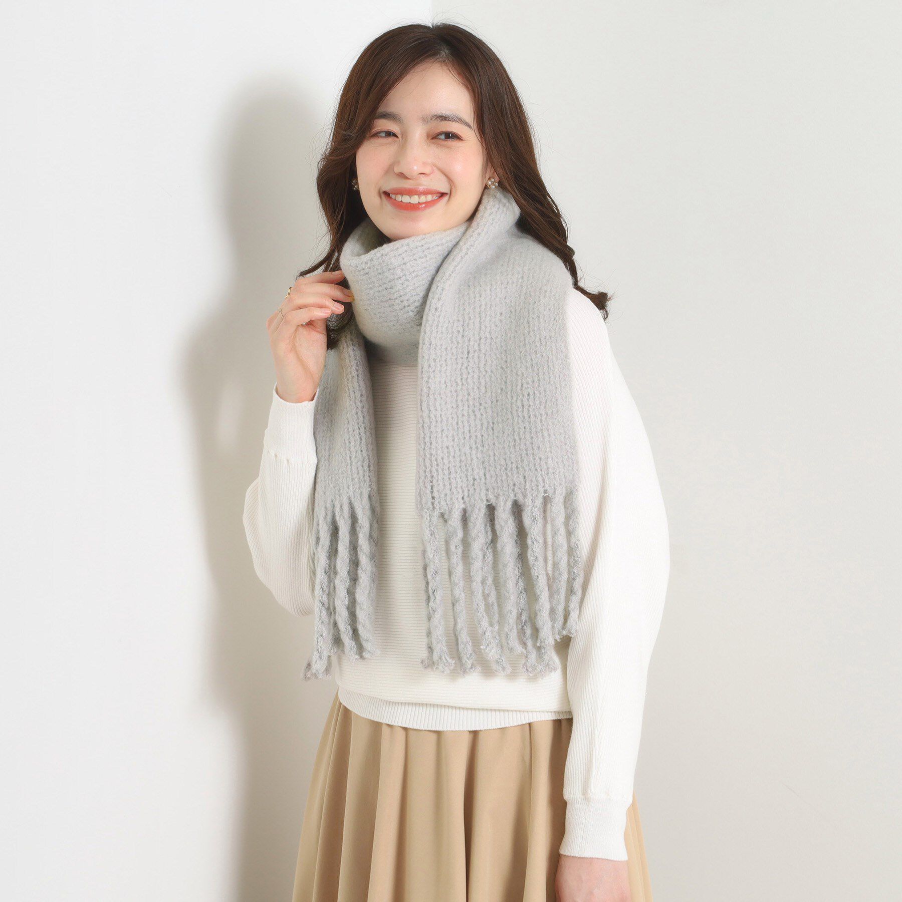 ITS&rsquo;DEMO「【手洗い可】リブラッセル無地ストール」|ストール|