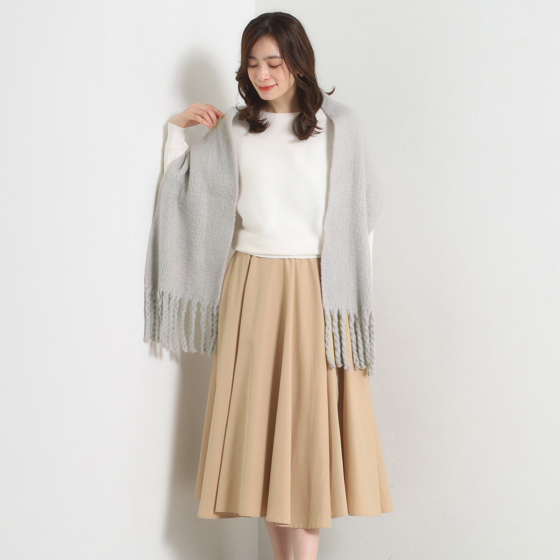 ITS&rsquo;DEMO「【手洗い可】リブラッセル無地ストール」|ストール|