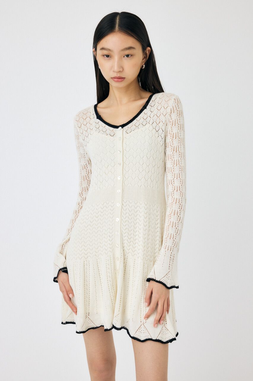 MOUSSY「EYELET LACE KNIT ミニドレス」|ワンピース|WHT