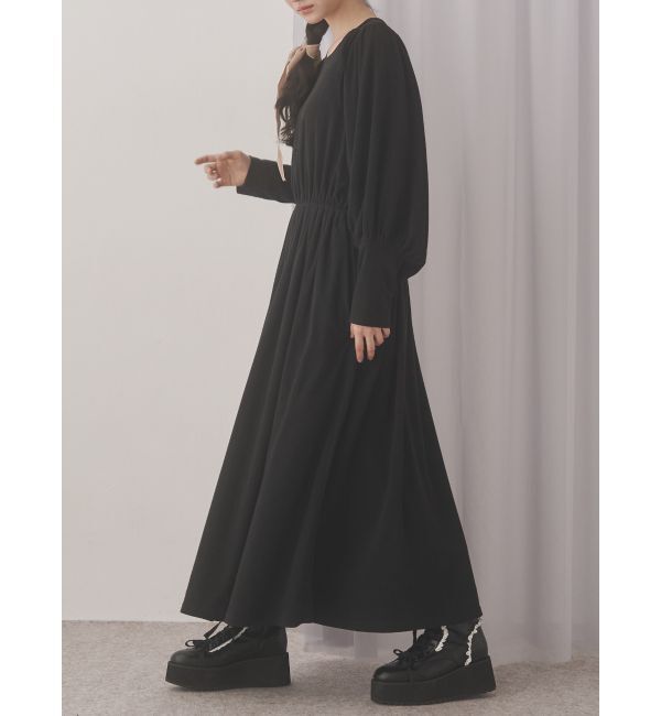 merry jenny「ギャザーギャザーフリースワンピース」|ワンピース|ブラック