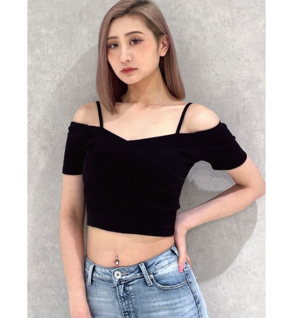 GYDA「ハーフスリーブカシュクールオフショルショートトップス」|Tシャツ・カットソー|