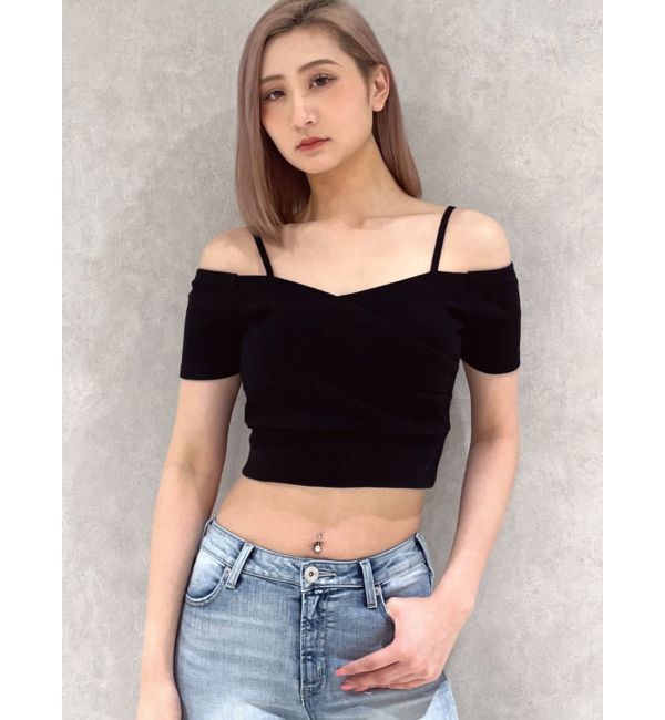 GYDA「ハーフスリーブカシュクールオフショルショートトップス」|Tシャツ・カットソー|