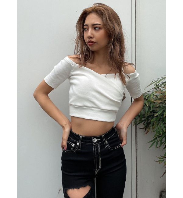 GYDA「ハーフスリーブカシュクールオフショルショートトップス」|Tシャツ・カットソー|