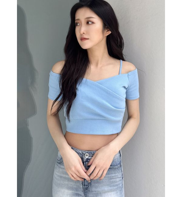 GYDA「ハーフスリーブカシュクールオフショルショートトップス」|Tシャツ・カットソー|