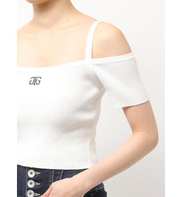 GYDA「SymmetryGYDA オフショルストラップハーフスリーブニットトップス」|ニット・セーター|
