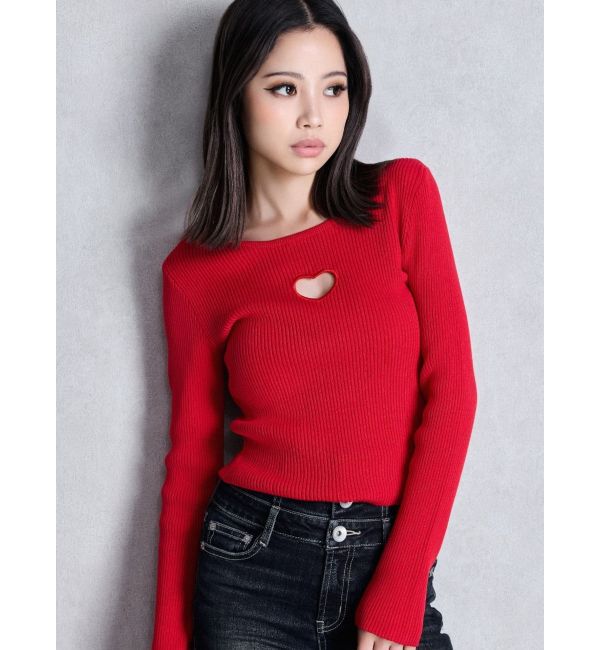 GYDA「OPEN HEART ニットトップス」|ニット・セーター|レッド