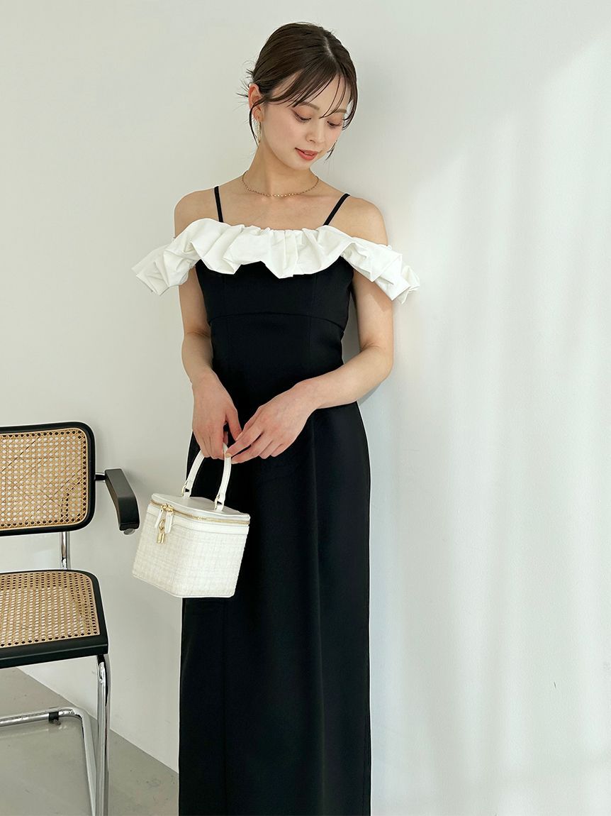 SNIDEL「パフスリワンピース」|ドレス|BLK