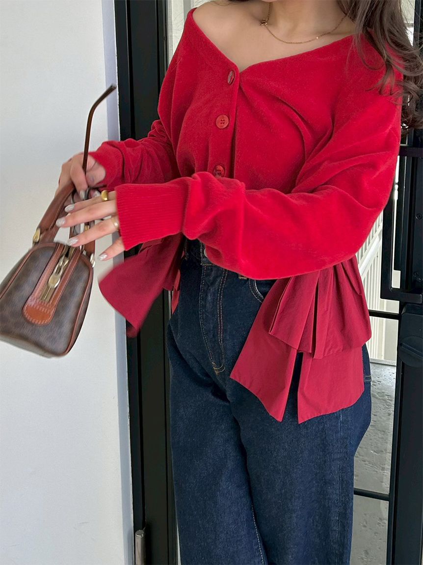 SNIDEL「リボンドッキングカーディガン」|カーディガン|