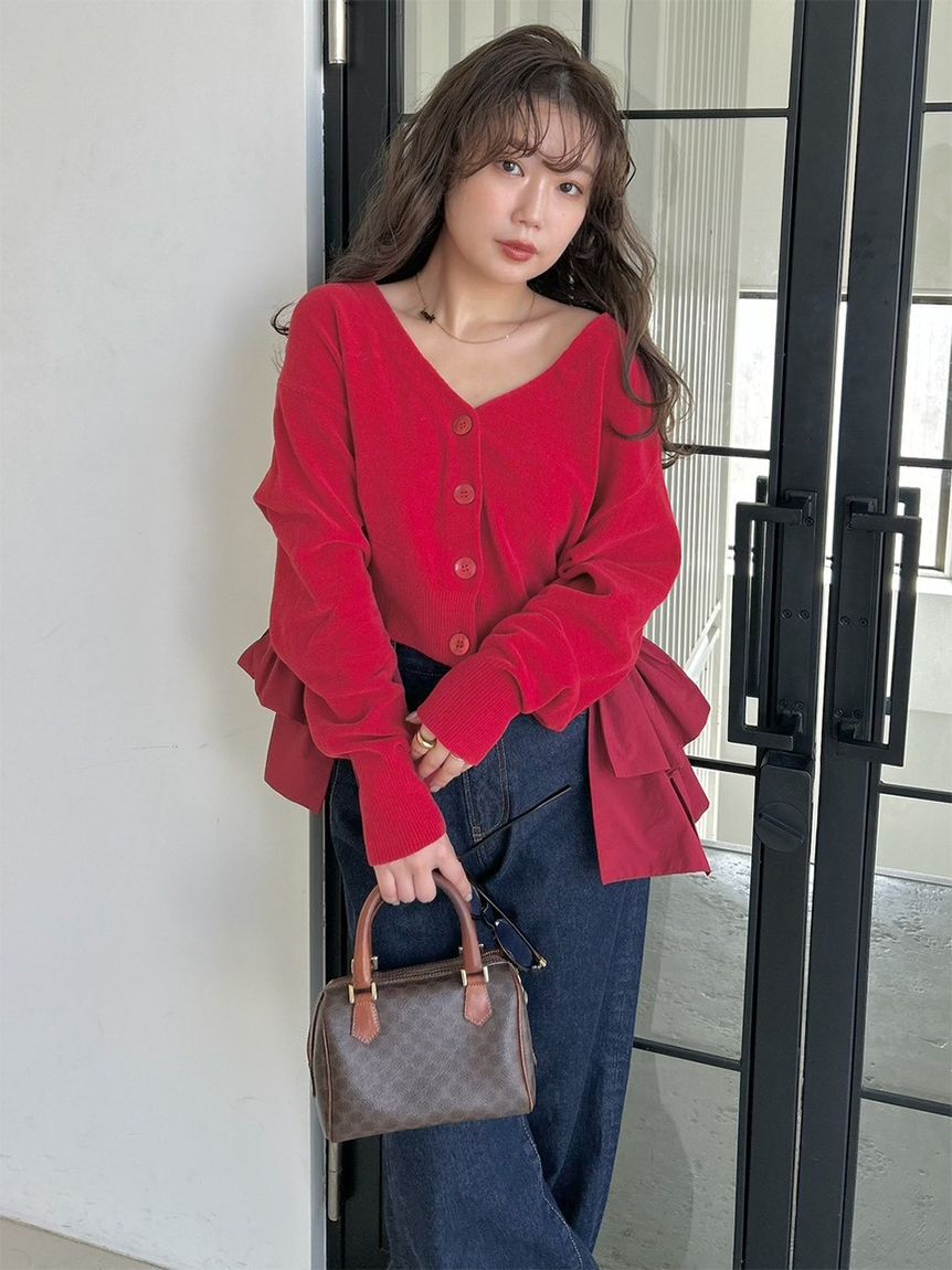 SNIDEL「リボンドッキングカーディガン」|カーディガン|