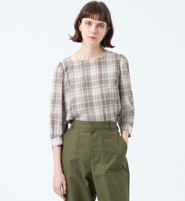 MACKINTOSH PHILOSOPHY「タータンチェックギャザースリーブブラウス」|シャツ・ブラウス|ベージュ
