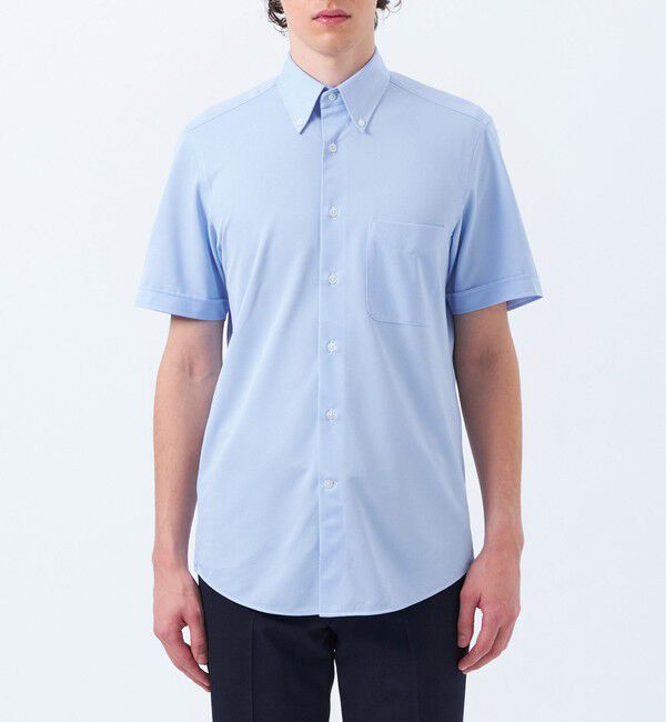 MACKINTOSH PHILOSOPHY「トロッター トリコットジャージー半袖ボタンダウンシャツ  無地/ストライプ」|シャツ・ブラウス|