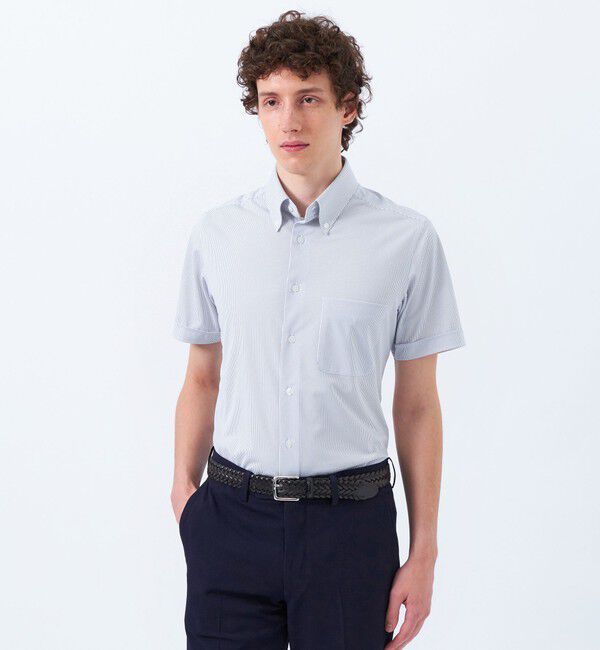 MACKINTOSH PHILOSOPHY「トロッター トリコットジャージー半袖ボタンダウンシャツ  無地/ストライプ」|シャツ・ブラウス|ストライプ