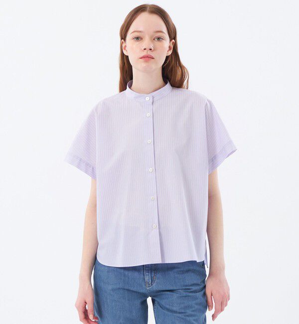 MACKINTOSH PHILOSOPHY「バンドカラーストライプハーフシャツ」|シャツ・ブラウス|パープル