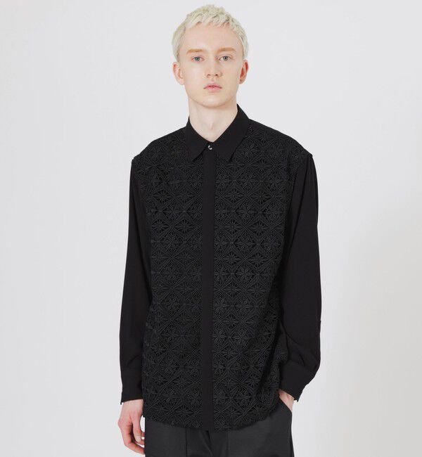  「シルエットレースコンビシャツ」|シャツ・ブラウス|ブラック