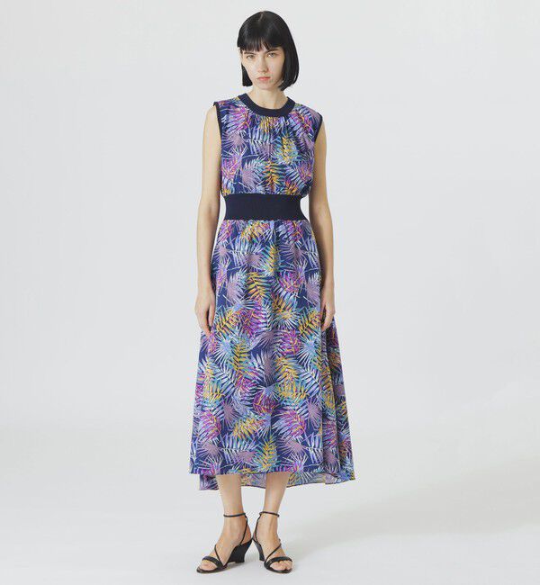  「【手洗い可】リブコンビボタニカルプリントワンピース」|ワンピース|