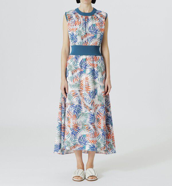  「【手洗い可】リブコンビボタニカルプリントワンピース」|ワンピース|