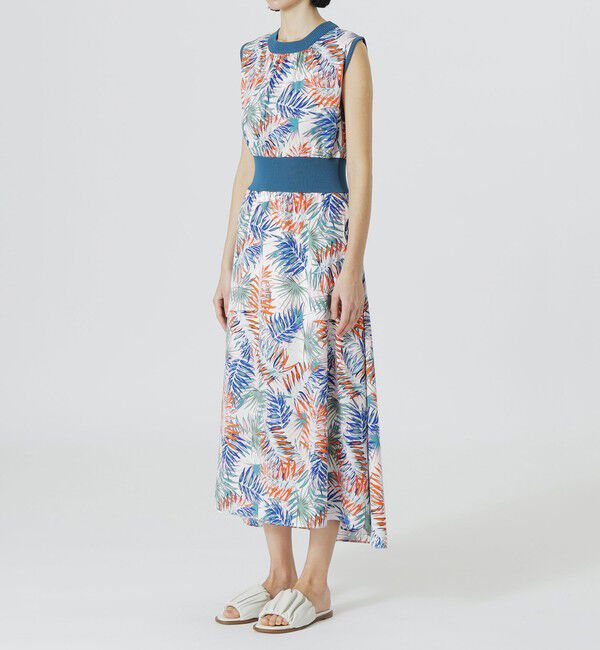  「【手洗い可】リブコンビボタニカルプリントワンピース」|ワンピース|