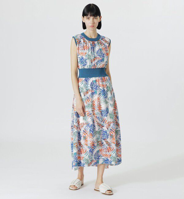  「【手洗い可】リブコンビボタニカルプリントワンピース」|ワンピース|