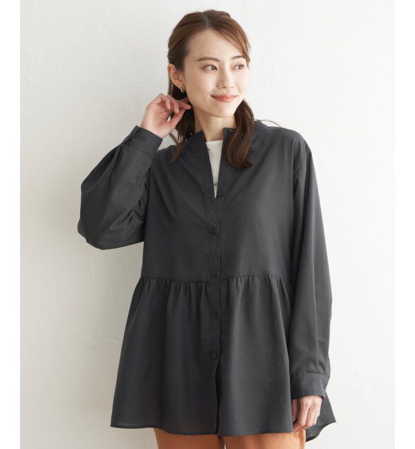 ikka「ウエストギャザー切り替えシャツ」|シャツ・ブラウス|チャコール
