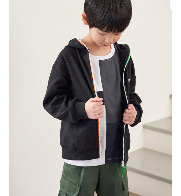 ikka kids「ポンチジップ配色ワッペンパーカー（120~160cm）」|Tシャツ・カットソー|