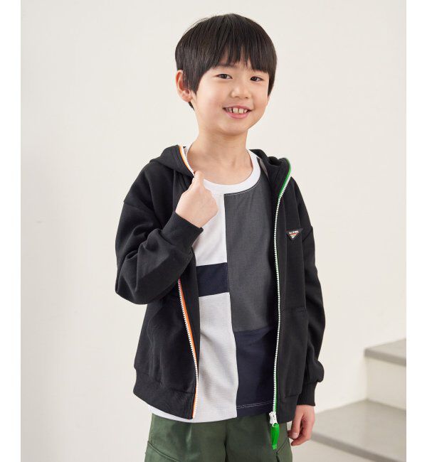 ikka kids「ポンチジップ配色ワッペンパーカー（120~160cm）」|Tシャツ・カットソー|