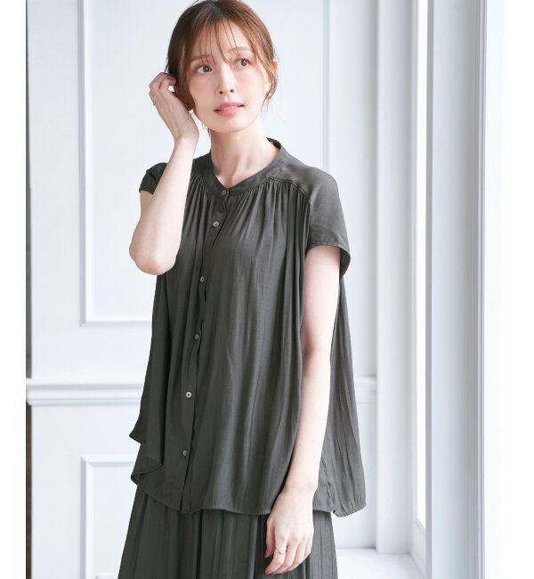 ikka「【セットアップ対応】カッセンギャザーフレンチ袖ブラウス」|シャツ・ブラウス|