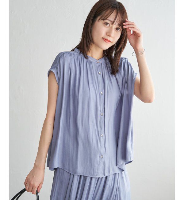 ikka「【セットアップ対応】カッセンギャザーフレンチ袖ブラウス」|シャツ・ブラウス|