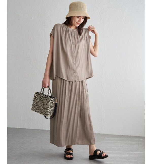 ikka「【セットアップ対応】カッセンギャザーフレンチ袖ブラウス」|シャツ・ブラウス|