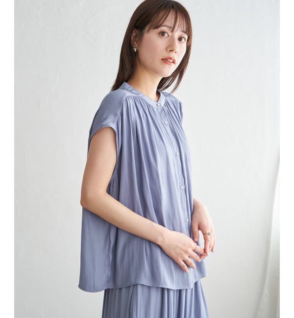 ikka「【セットアップ対応】カッセンギャザーフレンチ袖ブラウス」|シャツ・ブラウス|