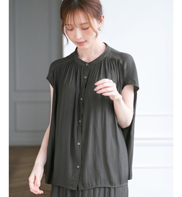 ikka「【セットアップ対応】カッセンギャザーフレンチ袖ブラウス」|シャツ・ブラウス|