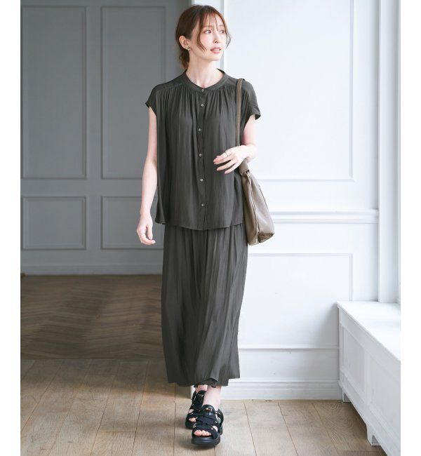 ikka「【セットアップ対応】カッセンギャザーフレンチ袖ブラウス」|シャツ・ブラウス|