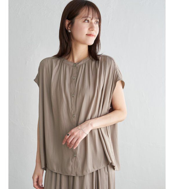 ikka「【セットアップ対応】カッセンギャザーフレンチ袖ブラウス」|シャツ・ブラウス|