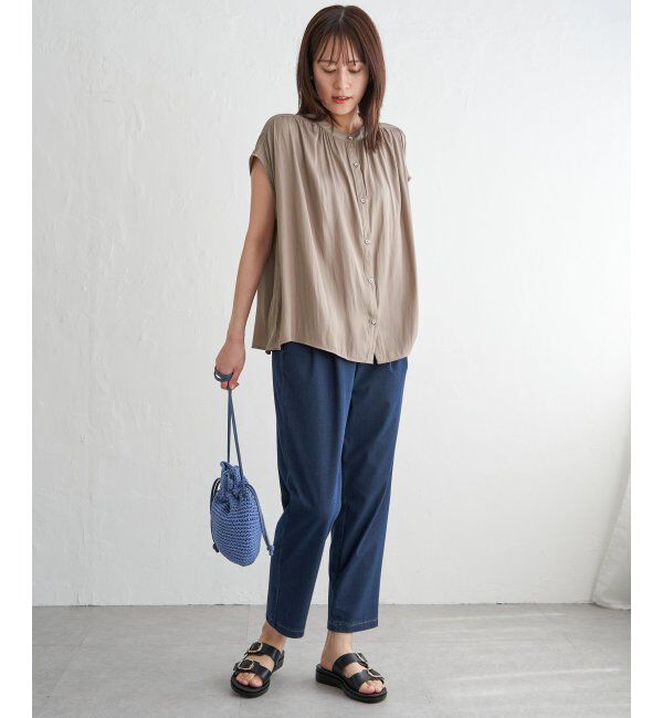 ikka「【セットアップ対応】カッセンギャザーフレンチ袖ブラウス」|シャツ・ブラウス|