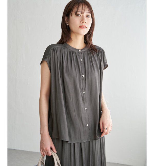 ikka「【セットアップ対応】カッセンギャザーフレンチ袖ブラウス」|シャツ・ブラウス|