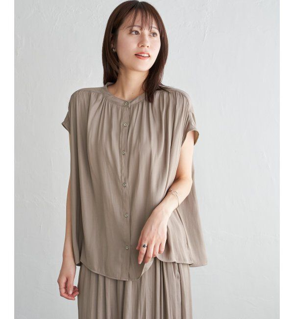 ikka「【セットアップ対応】カッセンギャザーフレンチ袖ブラウス」|シャツ・ブラウス|コーヒー