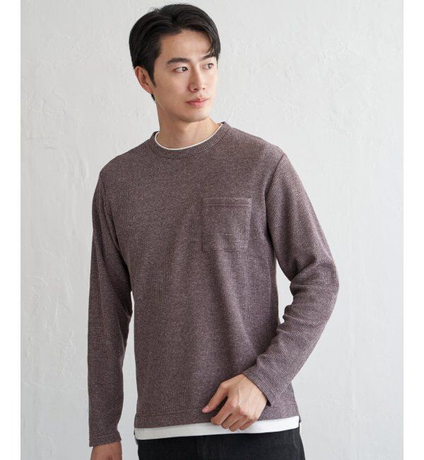 ikka「メランジワッフルポケフェイクロンＴ」|Tシャツ・カットソー|ワイン