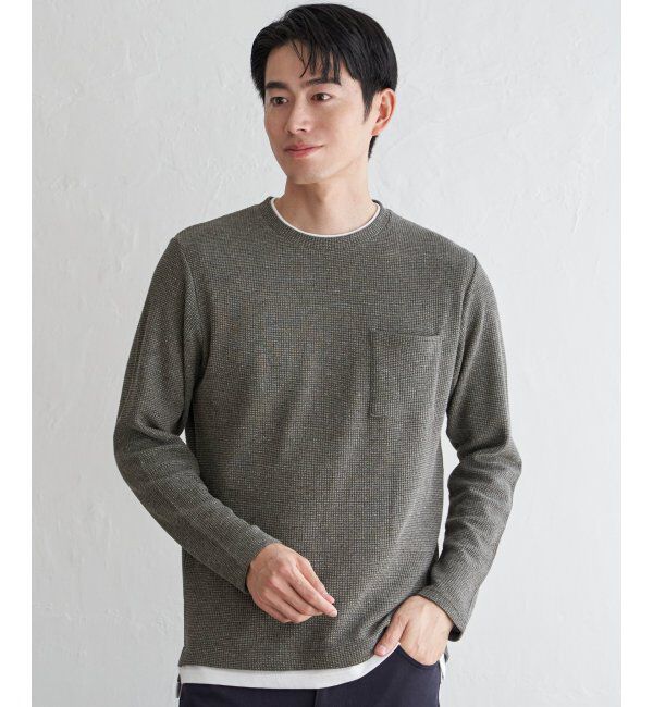 ikka「メランジワッフルポケフェイクロンＴ」|Tシャツ・カットソー|カーキ