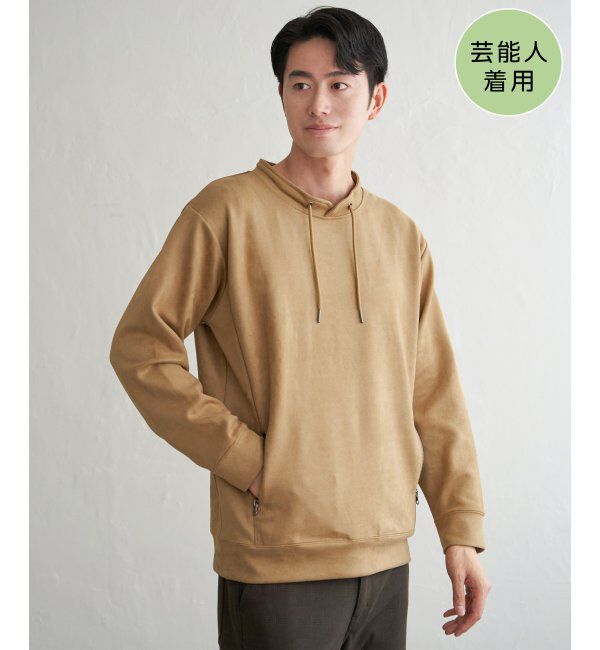 ikka「GOKU楽スエードジップルーイカラー」|パーカー|キャメル