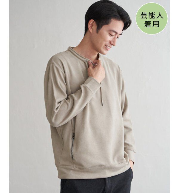 ikka「GOKU楽スエードジップルーイカラー」|パーカー|グレージュ