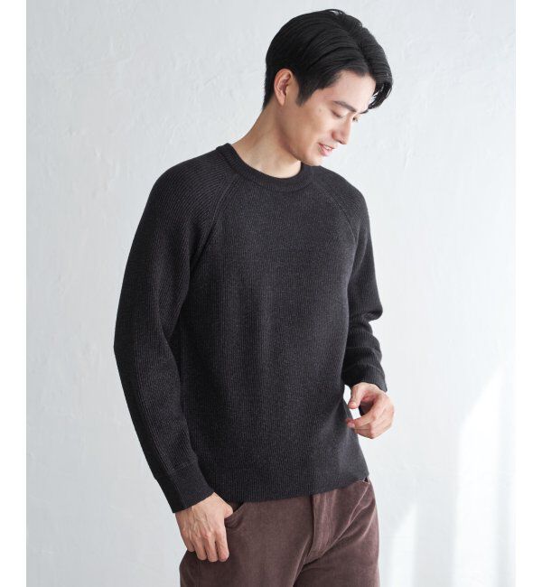 ikka「ウォッシャブル畦クルーネックニット」|プルオーバー|ネイビーブルー