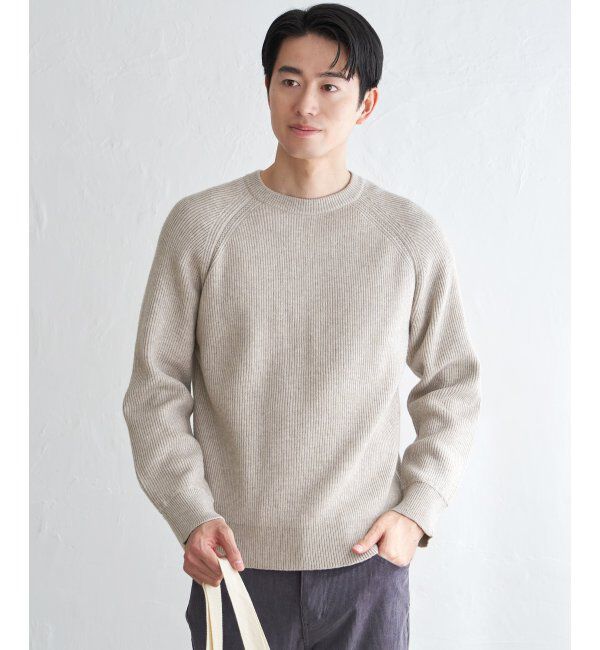 ikka「ウォッシャブル畦クルーネックニット」|プルオーバー|ベージュ